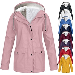 Women's Rain Jacket Raincoat Hiking Fleece Jacket Winter Outdoor Warm Waterproof Windproof Fleece Hooded Parka Outerwear Windbreaker Trench Coat Top Full Zip Skiing Fishing Casual