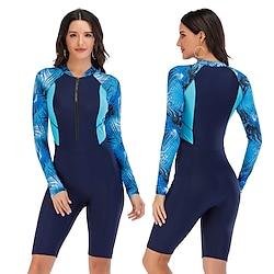Women's Rash Guard Dive Skin Suit One Piece Swimsuit Bodysuit Bathing Suit UV Sun Protection UPF50 Breathable Stretchy Long Sleeve Front Zip Boyleg Knee Length - Swimming Surfing Beach Water Sports