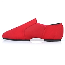Women's Red Canvas Jazz Dance Shoes - Soft Sole Slip-On Ballet Flats for Latin, Modern, and Stage Performances
