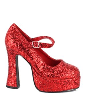 Women's Red Glitter Mary Jane Platform Shoes | Fancy Dress Costume Shoes