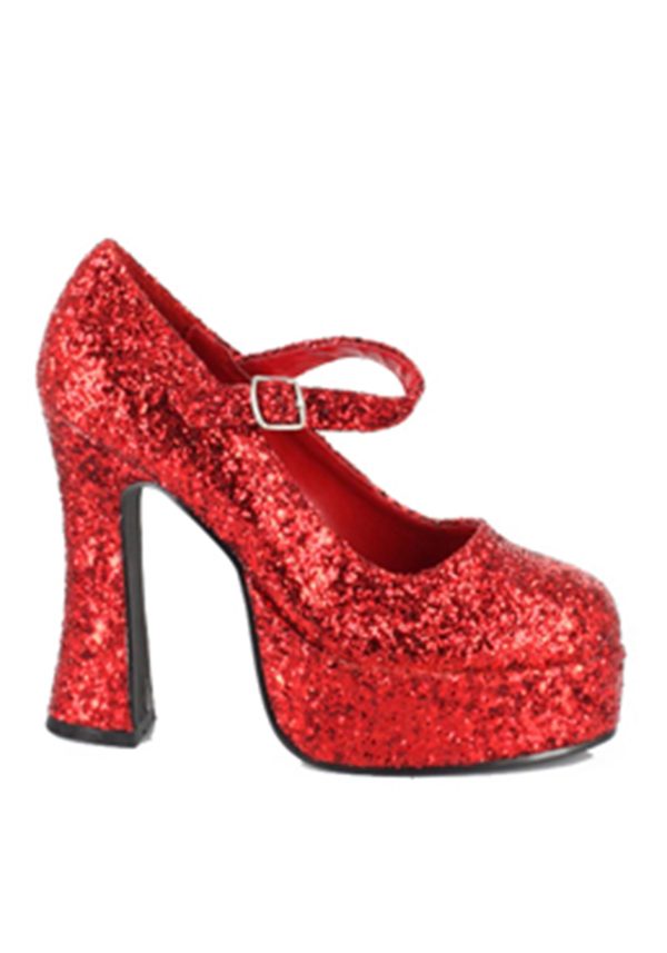 Women's Red Glitter Mary Jane Platform Shoes | Fancy Dress Costume Shoes