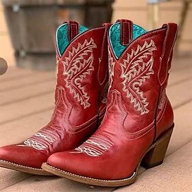Women's Red Western Cowboy Boots with Embroidery for Vintage Style and Everyday Wear