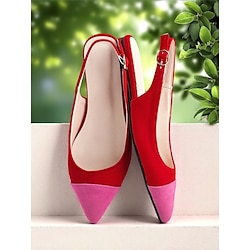 Women's Red and Pink Colorblock Slingback Flats, Pointed Toe Casual Shoes for Everyday Dates and Stylish Outings