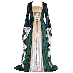 Women's Renaissance Dress Medieval Costume Velvet Trumpet Sleeve Queen Dresses Outlander Plus Size Retro Vintage Long Sleeve Floor Length