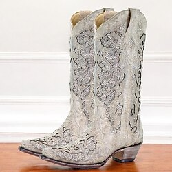 Women's Rhinestone Embellished Vintage Western Cowboy Boots, Embroidered Leather Design for Weddings and Special Occasions