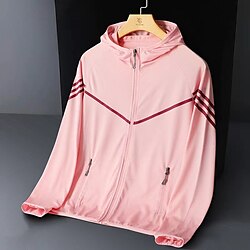 Women's Running Jacket Outdoor Jacket Full Zip Long Sleeve Outerwear Athletic Sun Protection Breathable Quick Dry Lightweight Tennis Golf Running Sportswear Activewear Stripes White Pink Purple