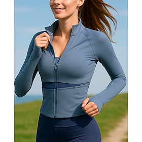 Women's Running Jacket Outdoor Jacket Full Zip Slim Long Sleeve Outerwear Athletic Breathable Quick Dry Lightweight Tennis Golf Running Sportswear Activewear C