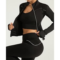 Women's Running Jacket Stand Collar Reflective, Sun Protection, Breathable Finger Coats Long Sleeve Sports Color Block Jacket For Yoga, Fitness, Pilates Activewear Black / White / Red