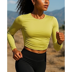 Women's Running Shirt Ruched top Short Long Sleeve Top Athleisure Fall Breathable Quick Dry Lightweight Tennis Golf Running Sportswear Activewear Solid Colored