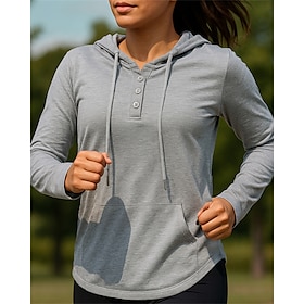 Women's Running Shirt Tennis Shirt Buttons Long Sleeve Tee Tshirt Breathable Quick Dry Lightweight Tennis Golf Running Sportswear Activewear Solid Colored Blac