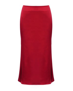 Women's Satin Mid Length Skirt Summer High Waist A Line Swing Skirt Elegant Casual Skirt M Wine Red