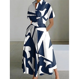 Women's Shirt Dress Casual Dress Maxi long Dress Outdoor Daily Vacation Fashion Elegant Shirt Collar Button Pocket Short Sleeve Summer Spring 2023 Loose Fit Bl