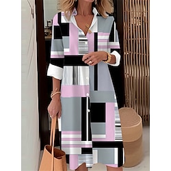 Women's Shirt Dress Casual Dress Outdoor Office Daily Fashion Modern Shirt Collar Button Pocket Long Sleeve Fall Winter Loose Fit Geometric Plaid Color Block