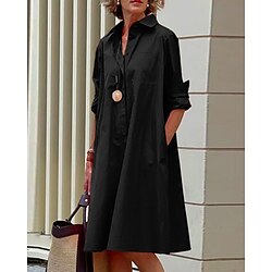 Women's Shirt Dress Casual Dress Shift Dress Pure Color Button Up Pocket Shirt Collar Midi Dress Casual Daily Long Sleeve Summer Spring