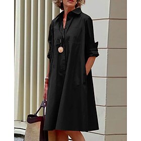 Women's Shirt Dress Casual Dress Shift Dress Pure Color Button Up Pocket Shirt Collar Midi Dress Casual Daily Long Sleeve Summer Spring
