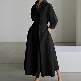 Women's Shirt Dress Casual Dress Swing Dress Maxi long Dress Outdoor Office Holiday Basic Modern Shirt Collar Ruched Pocket Long Sleeve Summer Spring Fall 2023