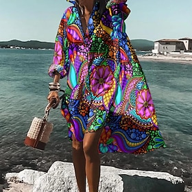 Women's Shirt Dress Casual Dress Swing Dress Midi Dress Outdoor Winter Dress Daily Fashion Stylish Shirt Collar Rolled Cuff High Low dress Long Sleeve Summer S