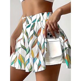 Women's Short Skirt culottes Fashion Beach Wear Casual Mini Mid Waist Skirts Floral Graphic Pleated Vacation Fitness Pink Red Blue Purple Summer Knit Polyester