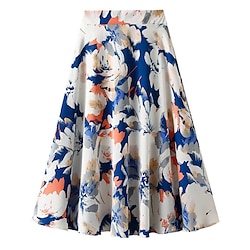 Women's Skirt A Line Elegant Summer Midi High Waist Skirts Color Block Floral Chiffon Print Daily Holiday Yellow Red Blue Orange Spring Summer Chiffon