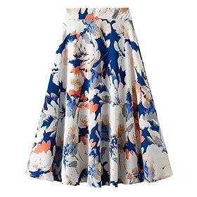 Women's Skirt A Line Elegant Summer Midi High Waist Skirts Color Block Floral Chiffon Print Daily Holiday Yellow Red Blue Orange Spring Summer Chiffon