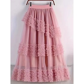 Women's Skirt A Line Fashion Casual Maxi High Waist Skirts Solid Colored Ruched Micro-elastic Street Daily Black Pink Green Summer Polyester