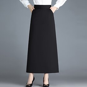 Women's Skirt A Line Maxi High Waist Skirts Pocket Solid Colored Street Daily Winter Elegant Fashion Black