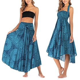 Women's Skirt A Line Swing Casual Boho Maxi High Waist Skirts Floral Print Micro-elastic Vacation Holiday Black Blue Orange Green Summer Polyester