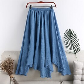 Women's Skirt A Line Swing Fashion Casual Maxi High Waist Skirts Solid Colored Ruched Irregular Hem Vacation Causal Light Blue Black White Pink Spring Summer