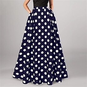 Women's Skirt A Line Swing Long Skirt Maxi High Waist Skirts Pocket Print Polka Dot Street Vacation Winter Elegant Fashion Black Red Dark Blue