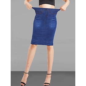 Women's Skirt Denim Midi Skirt Fashion Casual Knee-length High Waist Skirts Solid Colored Pocket Vacation Street Blue Summer Denim