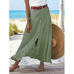 Women's Skirt Long Skirt Linen Skirts Straight Fashion coastalgrandmastyle Summer Maxi Skirts Solid Colored Split Vacation Office / Career Black White Navy Blue Orange Autumn / Fall Polyester