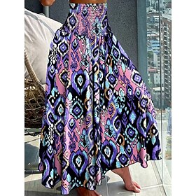 Women's Skirt Maxi Skirt A Line Swing Fashion Casual Maxi High Waist Skirts Floral Print Stretchy Street Daily Black Red Blue Purple Summer Polyester