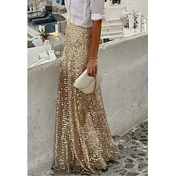Women's Skirt Maxi Skirts Sequins Solid Colored Street Daily Winter Fashion Casual Champagne