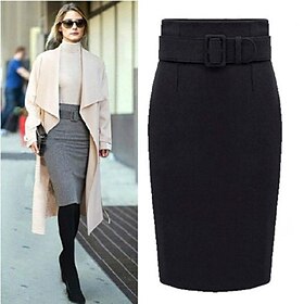 Women's Skirt Pencil Work Skirts Fashion Above Knee Skirts Solid Colored Office / Career Daily Gary Black Wine Fall Winter Tweed Woolen