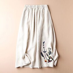 Women's Skirt Swing Basic Casual Maxi Mid Rise Skirts Floral Embroidered Micro-elastic Vacation Street Black Almond Purple Green Summer Cotton