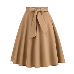 Women's Skirt Swing Midi High Waist Skirts Pleated Pocket Solid Colored Maillard Street Daily Fall Winter Elegant Vintage Apricot Black Yellow Red