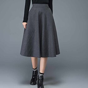 Women's Skirt Swing Work Skirts Midi Skirts Pocket Solid Colored Street Daily Elegant Fashion Streetwear Casual Black Wine Gray