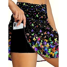 Women's Skirt Tennis Skirt Mini Skirt Casual Mini Mid Waist Skirts Graphic Butterfly Pocket Stretchy Vacation Daily Black White Summer Polyester