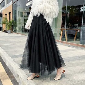 Women's Skirt Tutu Midi Skirts Tulle Chiffon Print Solid Colored Birthday Party Casual Daily Spring Summer Preppy Black White Pink Camel