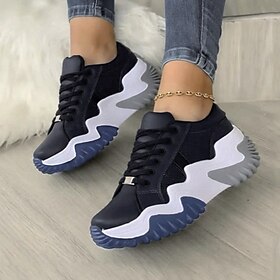 Women's Sneakers Plus Size Height Increasing Shoes Platform Sneakers Outdoor Office Work Solid Colored Lace-up Flat Heel Round Toe Sporty Casual Walking Synthe