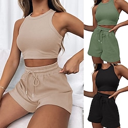 Women's Sport Set Sports Tank Top Sports Top Short Sleeveless Athleisure Wick Moisture Tennis Golf Running Sportswear Activewear Solid Colored Apricot Black White