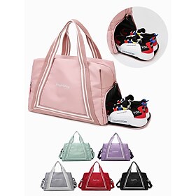 Women's Stylish Sporty Travel Tote Bag with Sneaker Compartment - Multi-way Carry Options for Gym, Weekend Getaways and Daily UseColor Black Pink Light Green