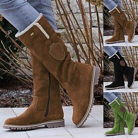Women's Suede Knee-High Boots with Fleece Lining - Brown Winter Casual Boots for Outdoor Activities