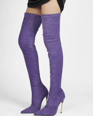 Women's Suede Thigh High Heel Boots