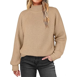 Women's Sweater Pullover Casual Solid Color Ribbed Turtleneck Knitted Long Sleeve Regular Tops Knit Outdoor Home Holiday Black White Fall