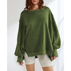 Women's Sweatshirt Track Top Pullover Split Long Sleeve Top Athleisure Fall Thermal Warm Wick Moisture Tennis Golf Running Sportswear Activewear Solid Colored Apricot Black Army Green