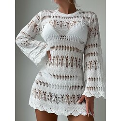 Women's Swimsuits Cover Up Swim Dress Swimsuit Cut Out Vacation Beach Wear Solid Color Round Neck Long Sleeve Bathing Suits