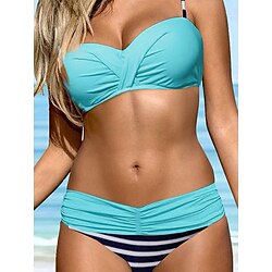 Women's Swimwear Bikini 2 Piece Swimsuit Tummy Control High Waist Slim Vacation Beach Wear Solid Color V Neck Sleeveless Bathing Suits