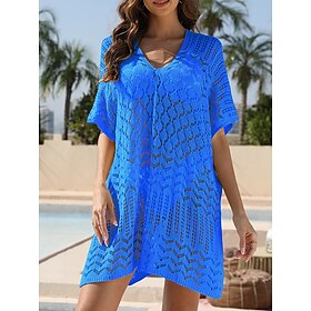 Women's Swimwear Cover Up Beach Dresses Swimsuit Cut Out Vacation Beach Wear Plain V Neck Short Sleeves