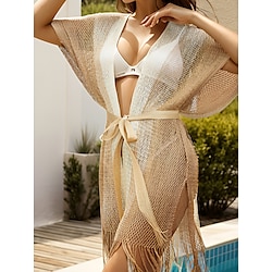 Women's Swimwear Cover Up Swim Dress Swimsuit Cut Out Vacation Beach Wear Plain Long Sleeve Bathing Suits